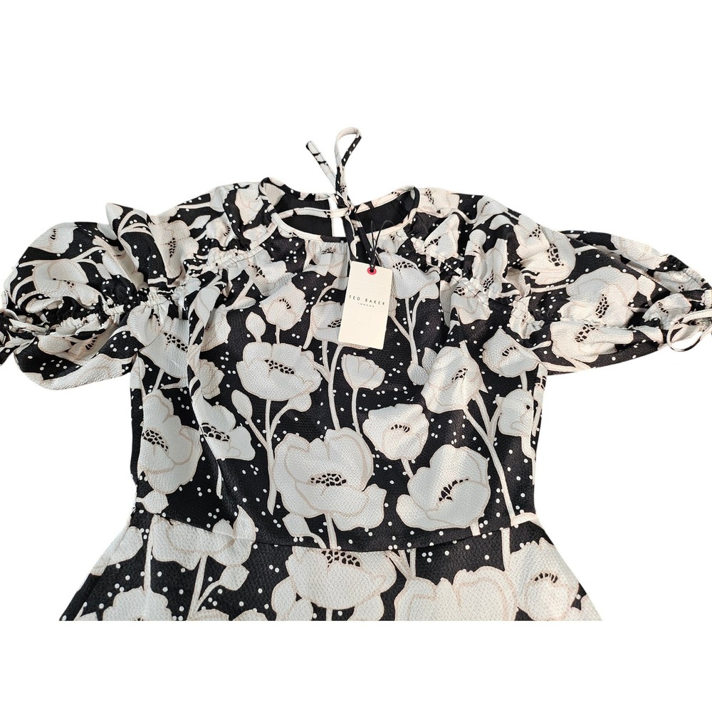 Ted Baker London Abriee Floral Puff Sleeve Handkerchief Hem Midi Dress Size 1 - Picture 5 of 11